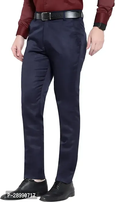 Stylish Blue Cotton Blend Mid-Rise Trouser For Men-thumb3