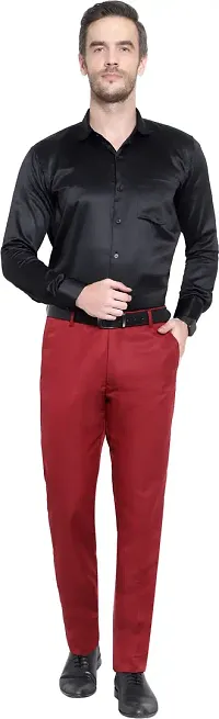 Stylish Red Cotton Blend Mid-Rise Trouser For Men-thumb3