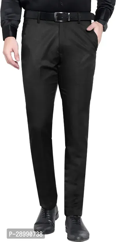 Stylish Black Lycra Blend Mid-Rise Trouser For Men-thumb0