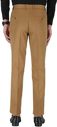 Stylish Beige Cotton Blend Mid-Rise Trouser For Men-thumb1