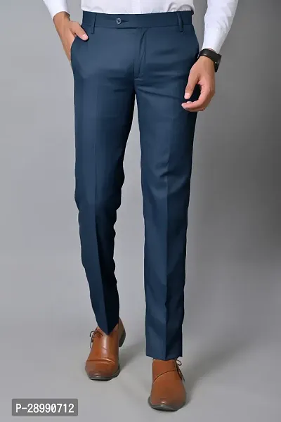 Stylish Blue Polycotton Mid-Rise Trouser For Men-thumb0