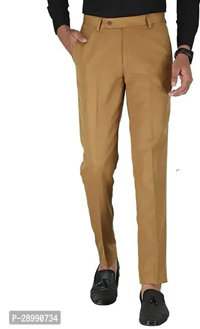 Stylish Beige Cotton Blend Mid-Rise Trouser For Men-thumb0