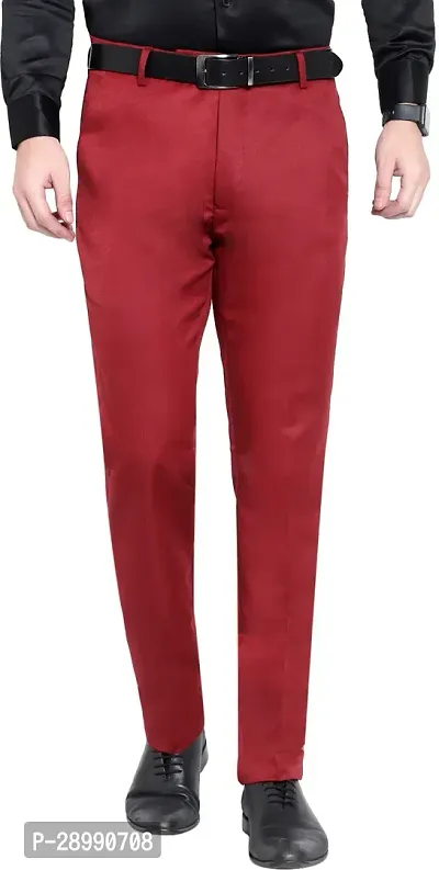 Stylish Red Cotton Blend Mid-Rise Trouser For Men
