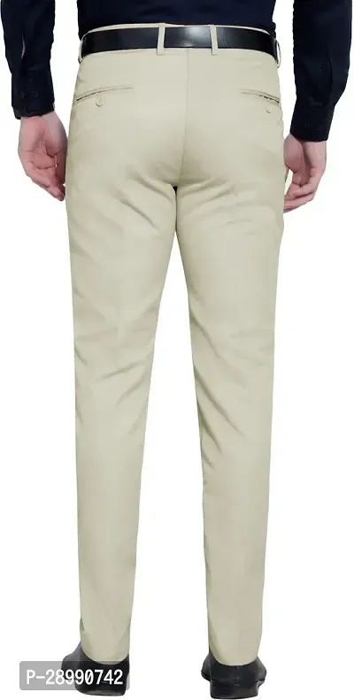 Stylish Beige Lycra Blend Mid-Rise Trouser For Men-thumb2