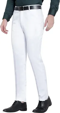 Stylish White Cotton Blend Mid-Rise Trouser For Men-thumb2