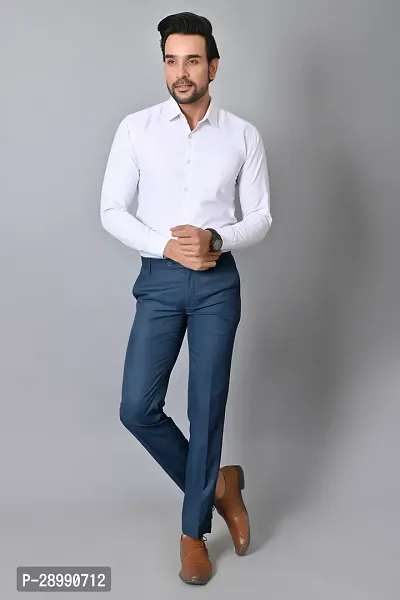 Stylish Blue Polycotton Mid-Rise Trouser For Men-thumb4