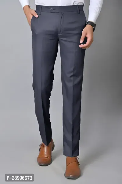 Stylish Grey Polycotton Mid-Rise Trouser For Men-thumb0