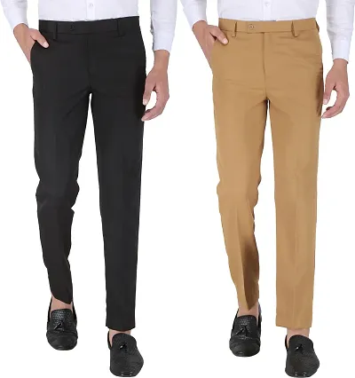 Stylish Multicoloured Polycotton Mid-Rise Trouser For Men Pack Of 2