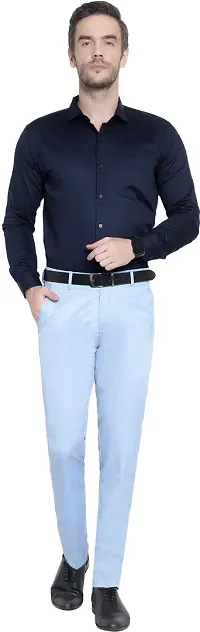 Stylish Blue Cotton Blend Mid-Rise Trouser For Men-thumb3