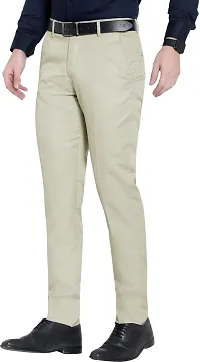 Stylish Beige Lycra Blend Mid-Rise Trouser For Men-thumb2