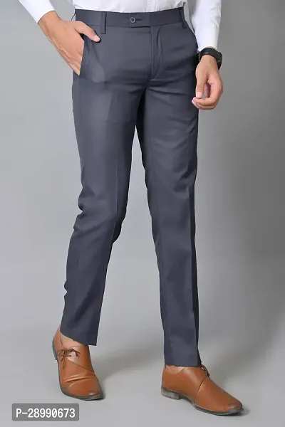 Stylish Grey Polycotton Mid-Rise Trouser For Men-thumb3