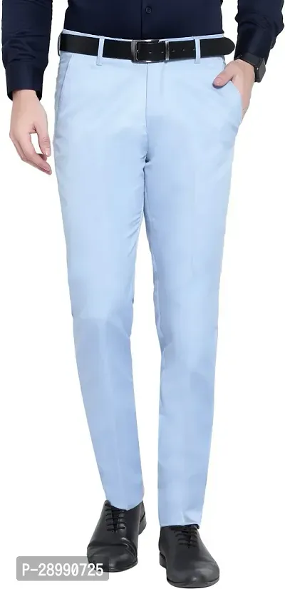 Stylish Blue Cotton Blend Mid-Rise Trouser For Men