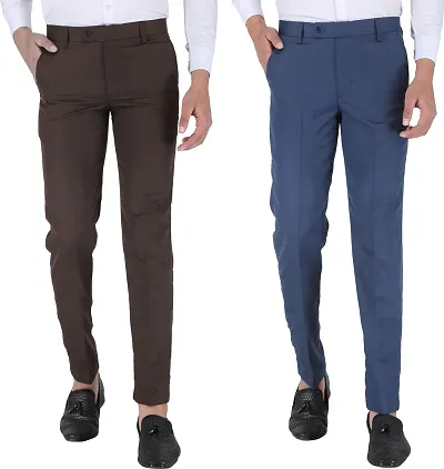 Stylish Multicoloured Polycotton Mid-Rise Trouser For Men Pack Of 2