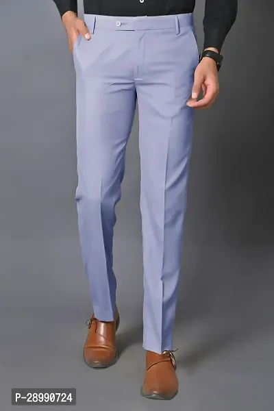 Stylish Blue Polycotton Mid-Rise Trouser For Men