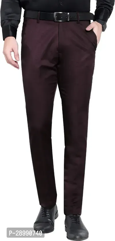 Stylish Brown Lycra Blend Mid-Rise Trouser For Men