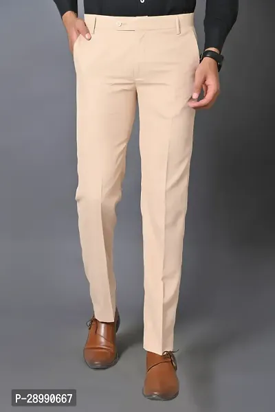 Stylish Beige Polycotton Mid-Rise Trouser For Men