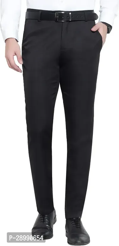 Stylish Black Cotton Blend Mid-Rise Trouser For Men-thumb0