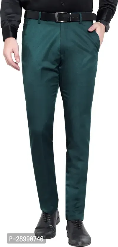Stylish Green Lycra Blend Mid-Rise Trouser For Men