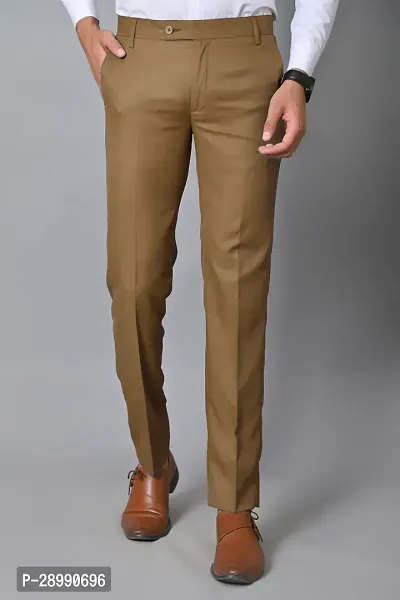 Stylish Beige Polycotton Mid-Rise Trouser For Men-thumb0