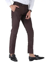 Men Regular Fit Brown Cotton Blend Trousers-thumb1
