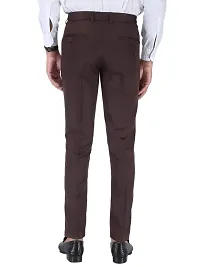 Men Regular Fit Brown Cotton Blend Trousers-thumb2