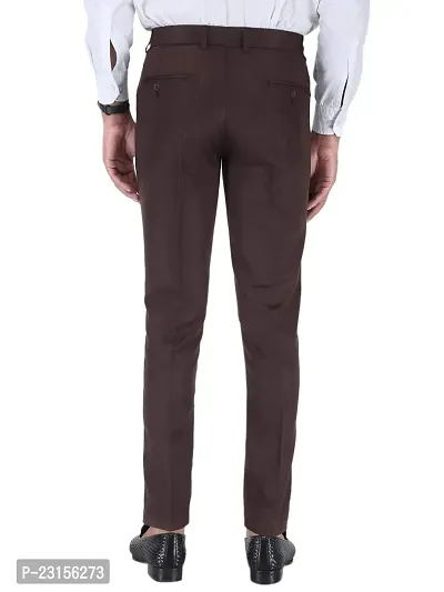 Men Regular Fit Brown Cotton Blend Trousers-thumb3