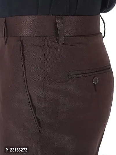 Men Regular Fit Brown Cotton Blend Trousers-thumb4