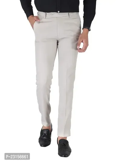 Men Regular Fit Grey Cotton Blend Trousers-thumb0