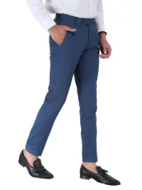 Men Regular Fit Blue  Cotton Blend Trousers-thumb2