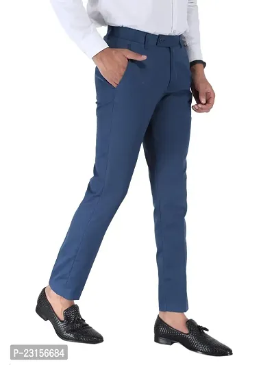 Men Regular Fit Blue  Cotton Blend Trousers-thumb3