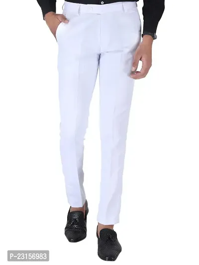 Men Regular Fit White Cotton Blend Trousers-thumb0