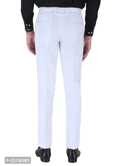 Men Regular Fit White Cotton Blend Trousers-thumb2