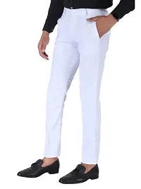 Men Regular Fit White Cotton Blend Trousers-thumb2