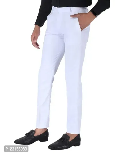 Men Regular Fit White Cotton Blend Trousers-thumb3