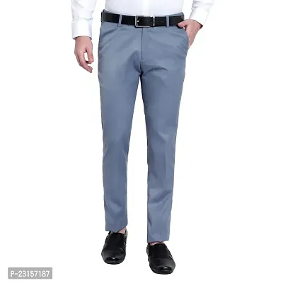 Men Regular Fit SKY  Blue Cotton Blend Trousers