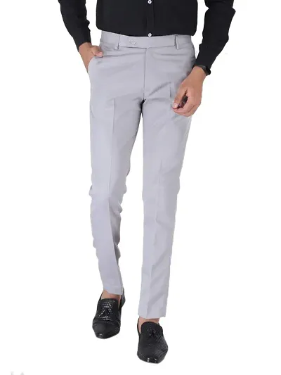 Cotton Blend Solid Formal Trousers
