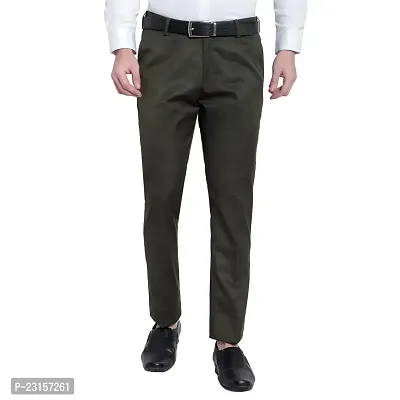 Men Regular Fit Green Cotton Blend Trousers