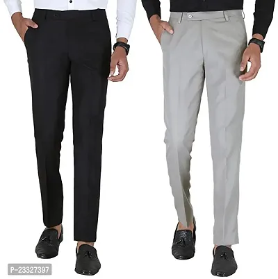 Men Slim Fit Black Grey Cotton Blend Trousers-thumb0