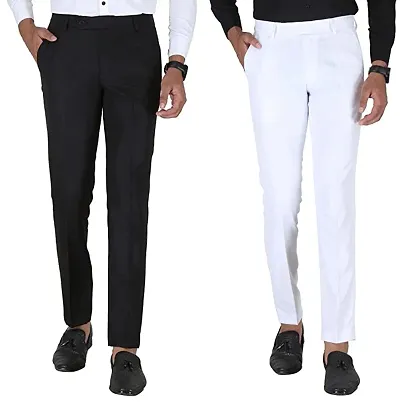 Stylish Men Slim Fit Cotton Blend Trousers- Combo Pack Of 2
