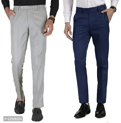 Buy Men Grey Solid Comfort Fit Trousers Online - 197256 | Van Heusen