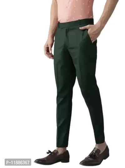 Olive Cotton Blend Mid Rise Formal Trousers