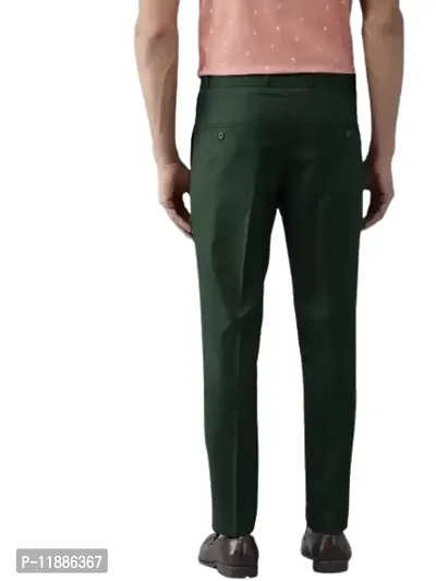 Olive Cotton Blend Mid Rise Formal Trousers-thumb2