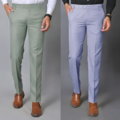 Premium Solid Polycotton Soft Formal Regular Fit Trouser For Men Pack Of 2