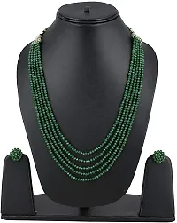 genric Resho fashion cube Dark Green Gemstone Crystal Beads 5 Layer Necklace with Stud Earring for girl and women Multi Layer Green Mala Fashion jewellery-thumb2