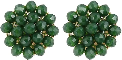 genric Resho fashion cube Dark Green Gemstone Crystal Beads 5 Layer Necklace with Stud Earring for girl and women Multi Layer Green Mala Fashion jewellery-thumb1