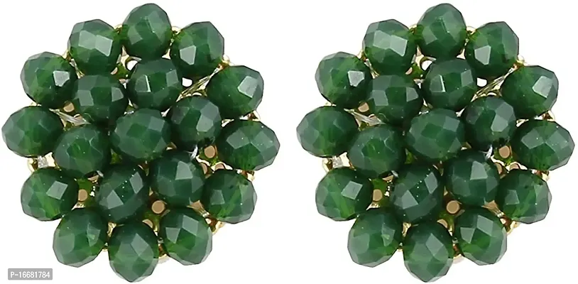 genric Resho fashion cube Dark Green Gemstone Crystal Beads 5 Layer Necklace with Stud Earring for girl and women Multi Layer Green Mala Fashion jewellery-thumb2