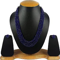 Resho Fashion Cube - Semi Precious Gemstone Sapphire Blue Crystal Beads 5 Layer Necklace with Stud Earring Multi Strand Blue Colour 16 Mala for Girl and Women Fashion Jewellery-thumb1