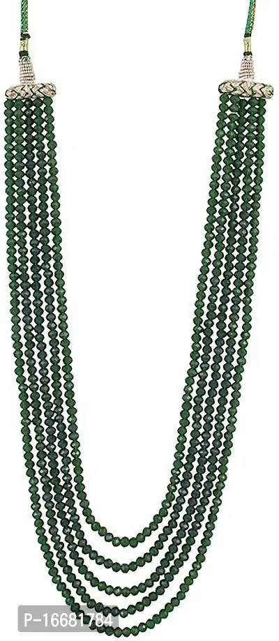 genric Resho fashion cube Dark Green Gemstone Crystal Beads 5 Layer Necklace with Stud Earring for girl and women Multi Layer Green Mala Fashion jewellery-thumb0