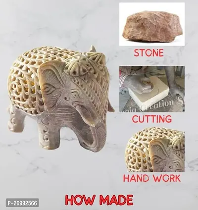 Shopstone Elephant Figurines Handmade In Jali Or Openwork From A Single Block Of Stone From India, White-thumb0