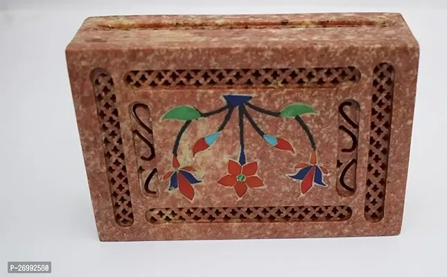 Hand Carved Jewellery Box Soapstone Carving Floral Inlay Work Lattice Design Decorative And Gift Item Size 4X4 Inch